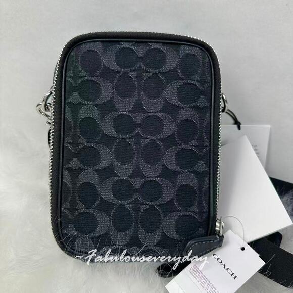 Coach Men's Stanton Crossbody Bag In Signature Denim/Black CAJ44 NWT - Picture 2 of 8